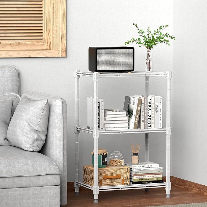 450 lbs Wire Storage Shelving 3-Tier Utility Shelving Unit Steel Organizer Wire Rack for Home,Kitchen,Office,White (11.8" D x 17.7" W x 26.4" H)