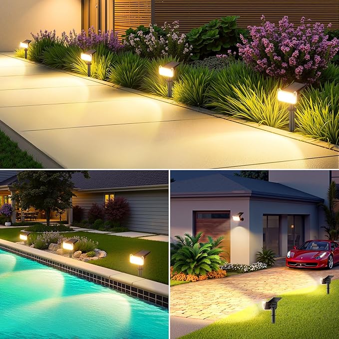 WdtPro Solar Lights Outdoor Waterproof, Solar Spot Lights Outdoor with Optical Lens, Auto ON/Off, 30H+ Runtime, Landscape Spotlights for Flag Yard Path Garden Tree, Warm White 4 Pack