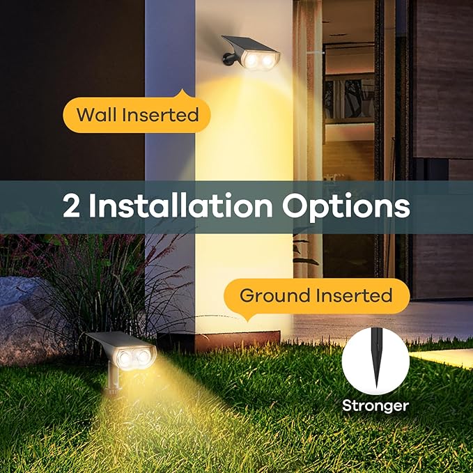 Linkind Solar Lights Outdoor Waterproof IP65, StarRay Dusk-to-Dawn Outdoor Solar Lights, 3 Lighting Modes Solar Spot Lights Outdoor for Garden, Yard, Landscape (Warm White, 4 Pack)