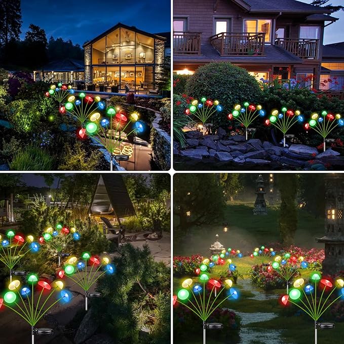 4PK 32LED Solar Garden Lights Outdoor, Mushroom Solar Lights Outdoor, IP65 Waterproof Firefly Light Outside Decor for Patio Pathway, Sway by Wind for Pathway Garden Mushroom Decorations, Multicolor