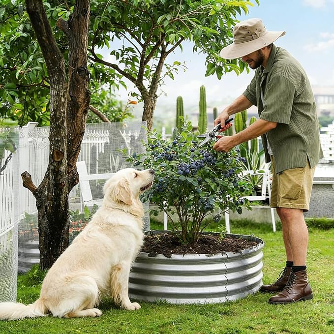 Round Galvanized Raised Garden Bed Kit, Round Galvanized Planter for Vegetables/Herbs/Flowers Heavy-Duty Steel Outdoor Water Trough (Silver, 5X5X1FT)
