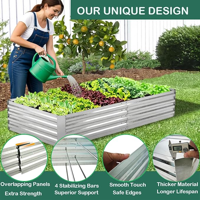 Galvanized Raised Garden Beds for Vegetables Large Metal Planter Box Steel Kit Flower Herb (8 x 4 x 1 ft * 2 Pack, Galvanized)