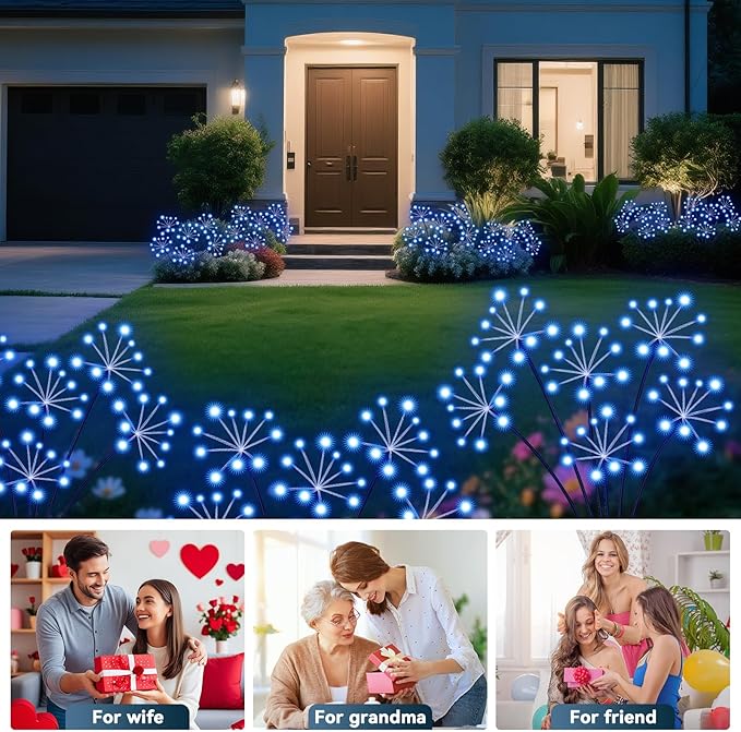 Solar Garden Lights 2 Pack Waterproof Swaying Starburst Light Solar Outdoor Lights for Yard Patio Walkway Pathway Party Wedding Decoration, Unique Gifts for Women, Blue
