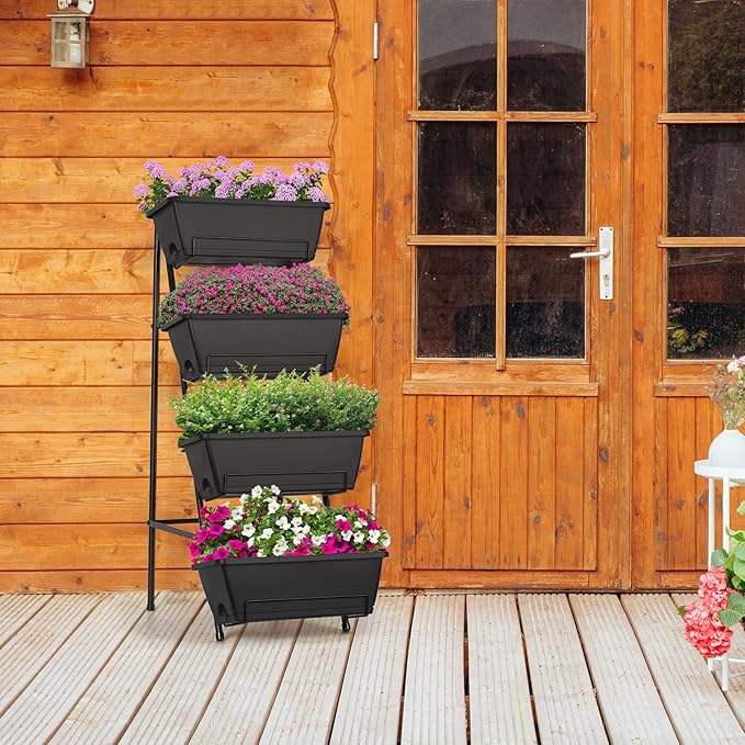 OYEAL Raised Garden Bed 4 Tier Vertical Garden Planters Indoor Outdoor Raised Planter Box with Legs Elevated Herb Garden Planter for Flowers Vegetables Plants, Black