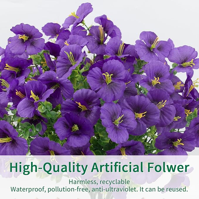 12 Bundles Artificial Pansy Flowers for Outdoor, Faux Silk Pansies Spring Flowers Outside for Planter Front Door Porch Yard Patio Window Box Home Decor (Purple)