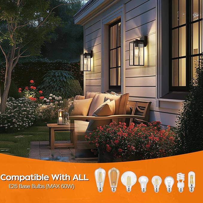WIHTU 13in Outdoor Light Fixture Wall Mount, LED Exterior Lighting fixtures for Outside, Front Porch Lights, Waterproof Wall Sconce Lantern Lamp, Black Coach Lights for House, Patio, Garage, Doorway