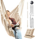Hanging Hammock Chair Swing – Hanging Chair Outdoor & Indoor - Hammock Swing Chair – Quick & Easy Setup with Hardware Kit – Durable & Spacious Full Body Support with 2 Plush Cushions – Holds 440 Lbs