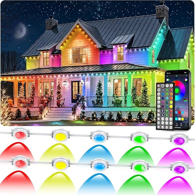 300FT/90M Permanent Outdoor RGB Lights, IP67 Waterproof Smart Eave Lighting, with App/Remote Control Eaves Light, DIY LED Scenes Modes for House Roof Decor,Party