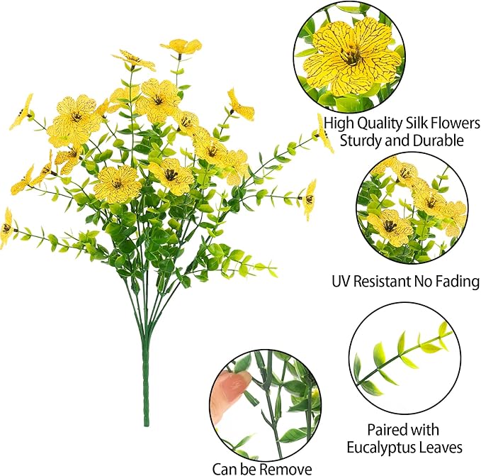 MACTING Artificial Flowers for Outdoors 12 Bundles Faux Outdoor Plants UV Resistant Fake Plastic Flowers No Fade for Planters Patio Porch Garden Home Indoor Outside Summer Decorations(Mix Color-2)