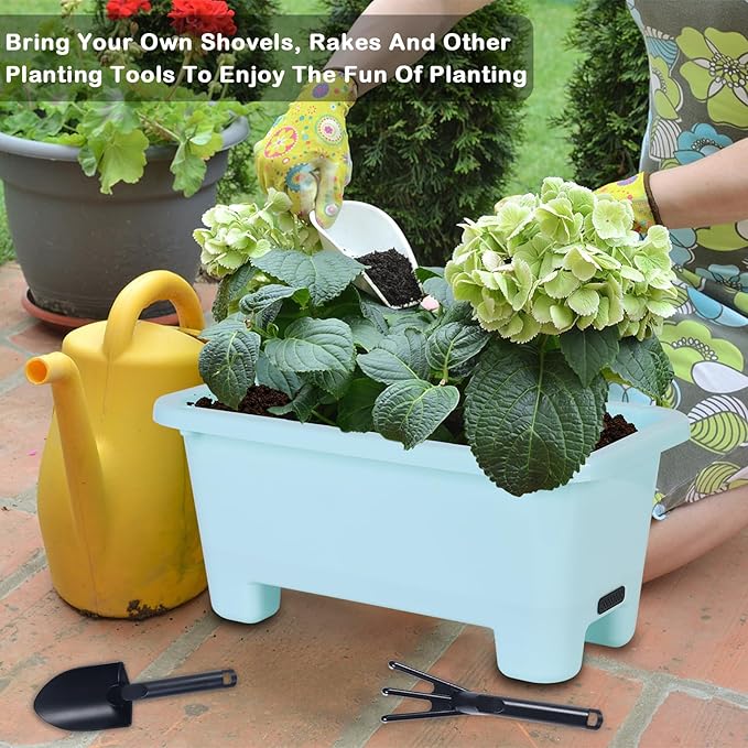 Self-Watering Rectangle Planter Boxes 8-Pack, 15.7-Inch Window Box Planter with Drainage Holes & Trays, Pots for Vegetables, Herbs, Flowers, Garden Windowsill Balcony (Sky Blue)