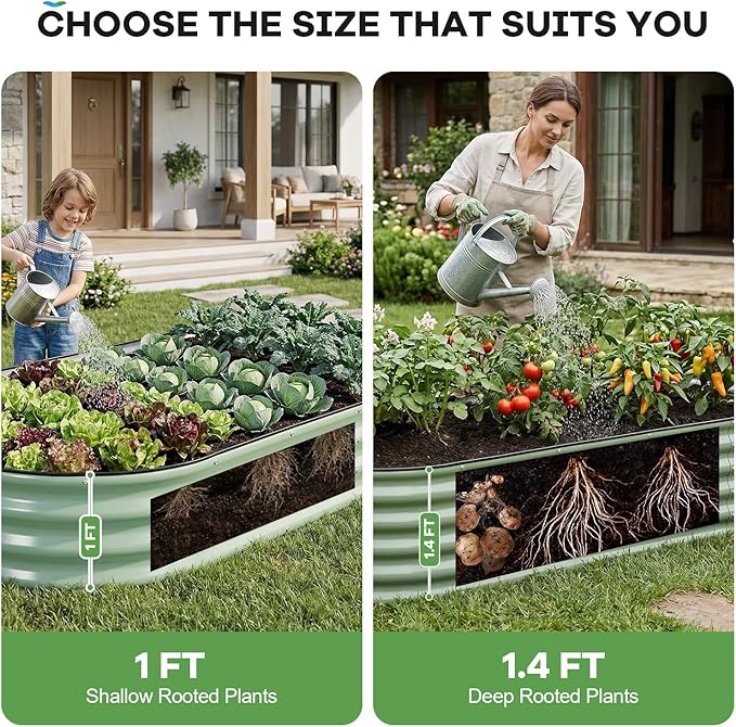 Galvanized Raised Garden Bed Outdoor, 6x3x1ft Oval Metal Raised Beds for Gardening, Rust-Resistant Garden Planter Box for Planting Vegetables, Flowers, Fruits in Backyard, Lawn(Avocado Green)