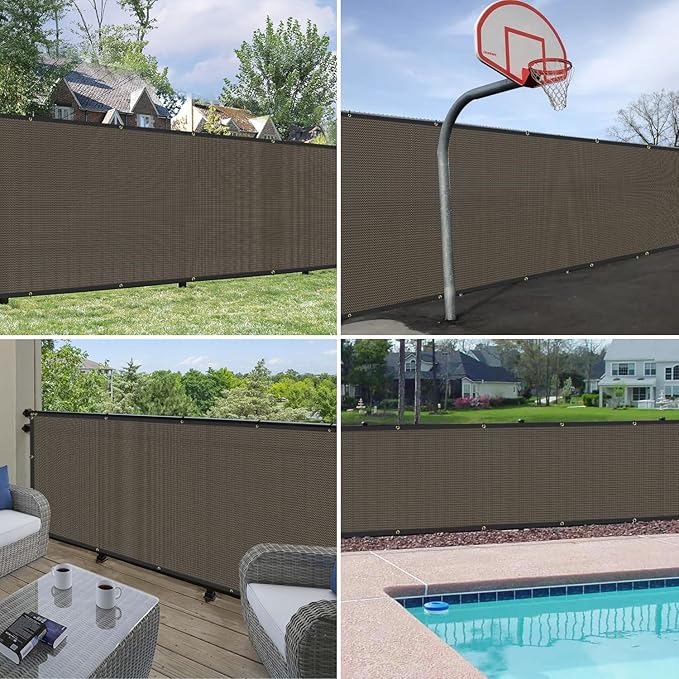WINDSCREEN4LESS 6' x 9' Privacy Fence Screen in Brown for Chain Link Fence W/ Brass Grommet 85% Blockage Windscreen Outdoor Mesh Fencing Netting 150GSM Fabric W/ Zip Ties - Custom Size