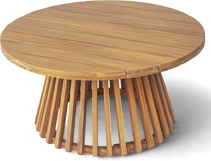 Merax Patio Outdoor Acacia Wood Round Coffee Table for Backyard, Lawn, Balcony, Teak Finish