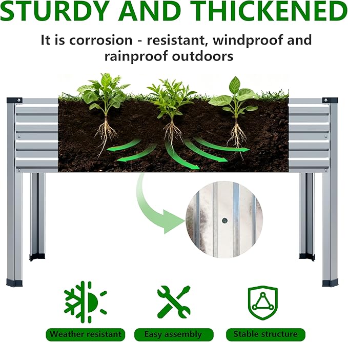 Vengarus Galvanized Raised Garden Bed Outdoor with Legs,48×18×30in Metal Elevated Raised Planter Box for Backyard, Patio, Balcony, 300lb Capacity,Silver(2PCS)
