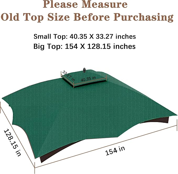 SCOCANOPY Forest Green Ripstop Replacement Top Fit for Lowe's Allen Roth 10X12 Gazebo Model #GF-12S004B-1/ GF-12S004BTO
