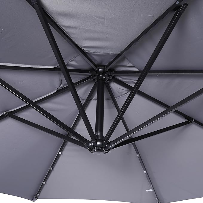 Flash Furniture Sedona Round Solar Cantilever Umbrella, Commercial Grade with Built in Cross Base, Crank and Tilt, 32 LED Lights, 6 Hour Run Time, 10 FT, Gray