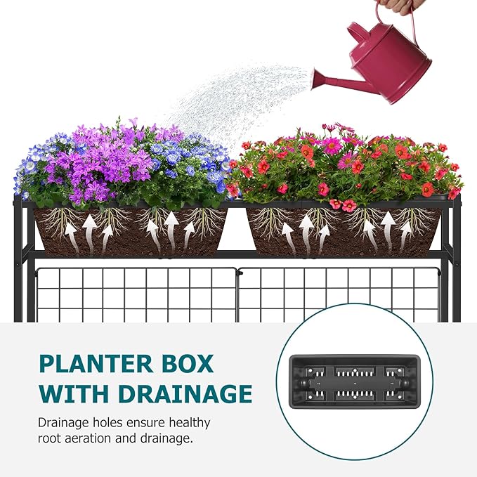 OYEAL Raised Garden Bed with Legs & Trellis, 32" Tall Vertical Garden Planter Boxes Outdoor Flower Bed for Gardening, Vegetables, Flowers, Herbs, Backyard, Grey