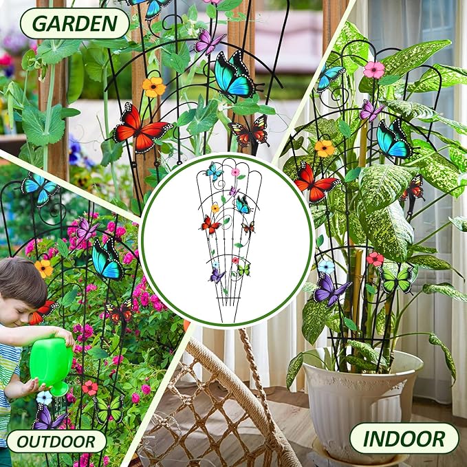 LEIFIDE 2 Pcs 33in Plant Trellis for Climbing Plants Indoor, Butterfly Expandable Large Metal Trellis for Potted, Heavy-duty Tall Rustproof Houseplant Support for Flowers Vine Ivy Pothos Hoya Monstera