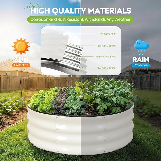 ZORMY Galvanized Raised Garden Bed Outdoor, Round Metal Planter Boxes 2 Pcs, 3x3x1ft Steel Raised Bed Kit for Planting Vegetables, Fruits, Flowers(White)