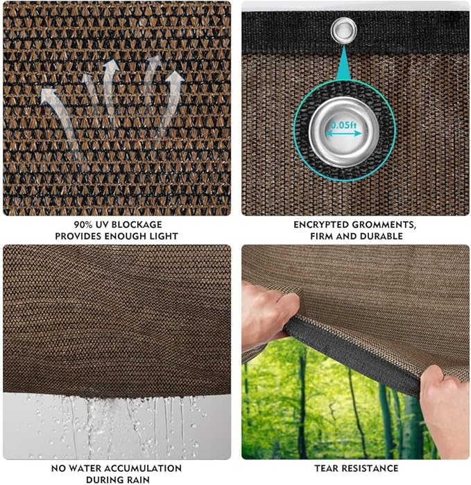 90% Shade Cloth Sun Shade Fabric Privacy Screen Shade Cover for Patio Garden Pergola Shade Cover Canopy with Gromments(Mocha, 8X12 FT)