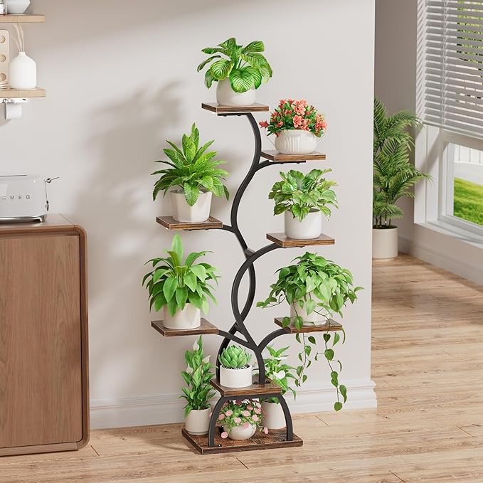 Plant Stand Indoor with Grow Light - 8 Tiered Plant Shelf Indoor, Corner Plant Stand, 49" Tall Plant Shelf with Lights for Indoor Growing, Lighted Flower Holder for Living Room, Balcony, Black