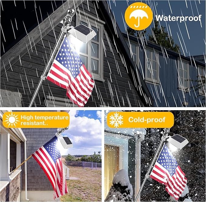 Solar Flag Pole Light, Bright White 6000k Flagpole Light Upgrade Solar Powered for 5ft 6ft Flag Pole,Waterproof Outdoor Dusk to Dawn Led Solar Lights,Outside House Garden Yard American Flags Decor