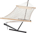SUNCREAT Double Outdoor Hammock with Stand Included, Portable Cotton Rope 2 Person Hammock for Outdoor, Patio, Garden, Backyard, Beige