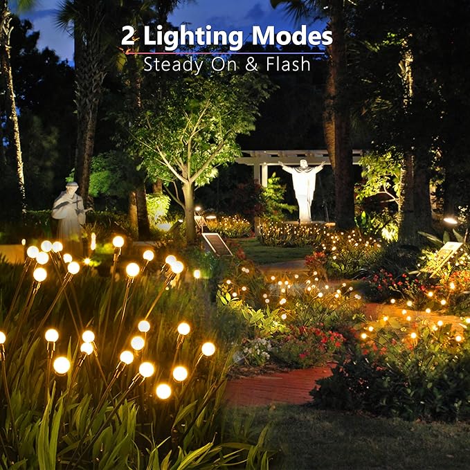 BrizLabs Solar Garden Lights, 4 Pack 32 LED Solar Powered Firefly Lights, 2 Modes Swaying Light, Waterproof Globe Pathway Outdoor Lighting for Yard Pathway Walkway Patio Decor, Warm White