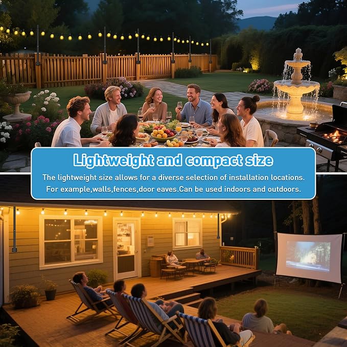 AILBTON 4 Pack Suspension Outdoor String Light Poles for Outside String Lights Hanging,with Clip and Holder,Light Post Mounting Stand for Patio Fence Wall Garden Backyard Deck