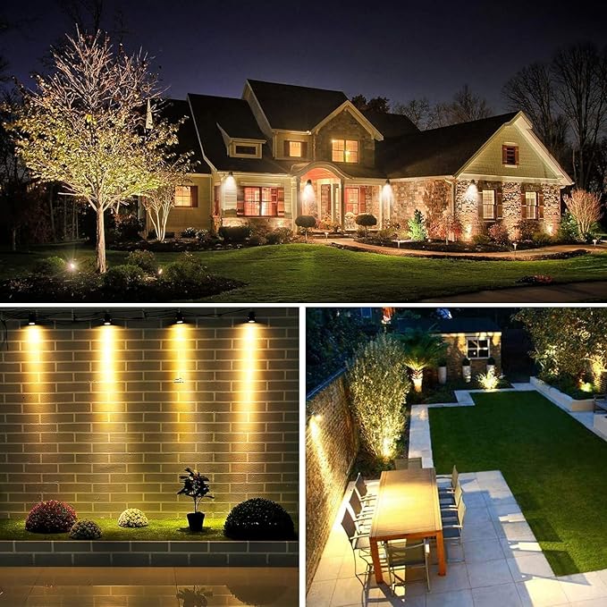 Svater Landscape Lighting Low Voltage, 10 Pack Outdoor Spotlights with Transformer, Plug in LED Spot Lights for Garden, Backyard, House, 3000K Warm White Super Bright 3W 250Lumem, Black
