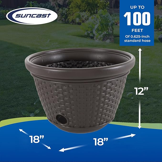 Suncast 3 Pack Decorative Wicker Garden Hose Holder Pot with 4 Drain Holes for 100 Foot Hoses, Java