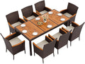 Flamaker 9 Piece Patio Dining Set Outdoor Acacia Wood Table and Chairs with Soft Cushions Wicker Patio Furniture for Deck, Backyard, Garden (Brown)