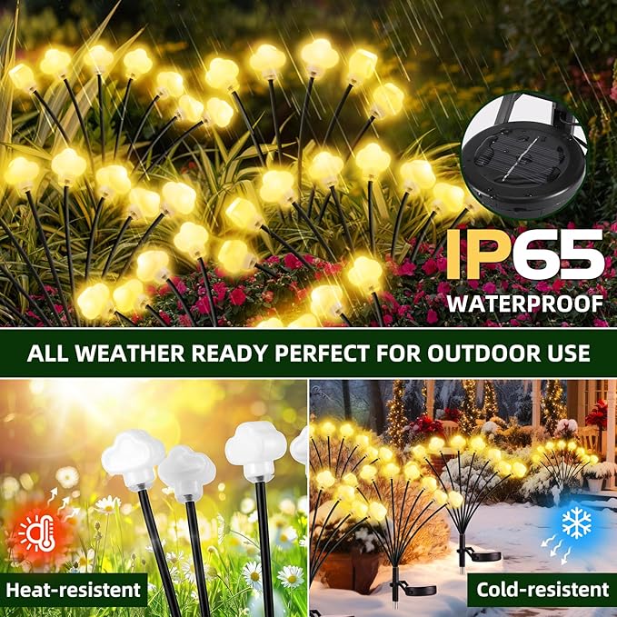 Solar Lights Outdoor 4 Pack 32 LED Solar Cloud Swaying Lights Garden Waterproof Outdoor Decor for Yard Patio & Pathway