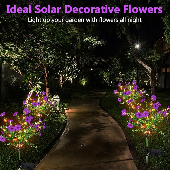 2 Pack Solar Stake Lights Outdoor Decor Waterproof Mums Artificial Flowers Solar Lights for Outdoor Garden Yard Pathway Decor (Purple,Violet)
