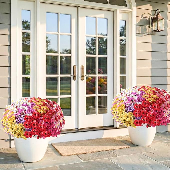 22 Pack Artificial Flowers for Outdoor Indoor Fake Plants, Faux Silk Flowers for Outdoors Outside Front Porch Hanging Planter Window Box Garden Spring Decoration(Multi-Colour)