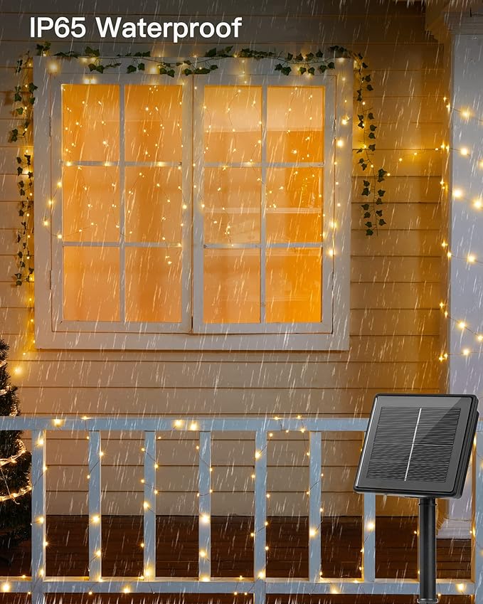 Brightown Solar String Lights, 2 Packs Total 66Ft 200 LED Solar Fairy Lights with 8 Modes, Waterproof Solar Lights for Outside Patio Yard Tree Wedding Christmas(Warm White)