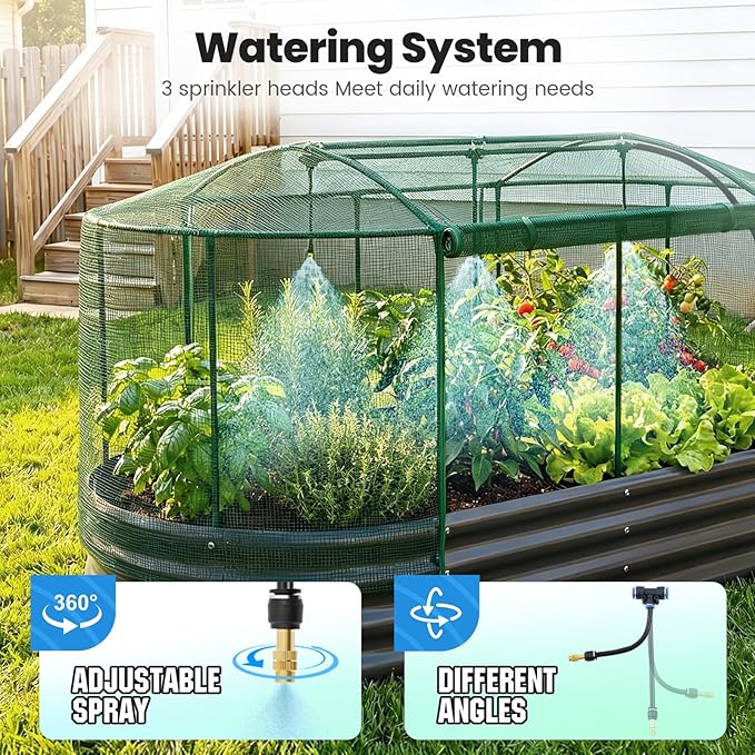 Quictent Galvanized Raised Garden Bed Kit with Self Watering System and Mesh Cover, Large Oval Metal Outdoor Planter Garden Boxes for Vegetables Herbs Flowers, 6x3x1Ft