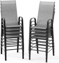 VINGLI Outdoor Bar Chairs Set of 8 – Stackable Outdoor Bar Stools with Sturdy Sling High Back and Armrests for Lawn, Courtyard, Garden, Bar, Silver Gray