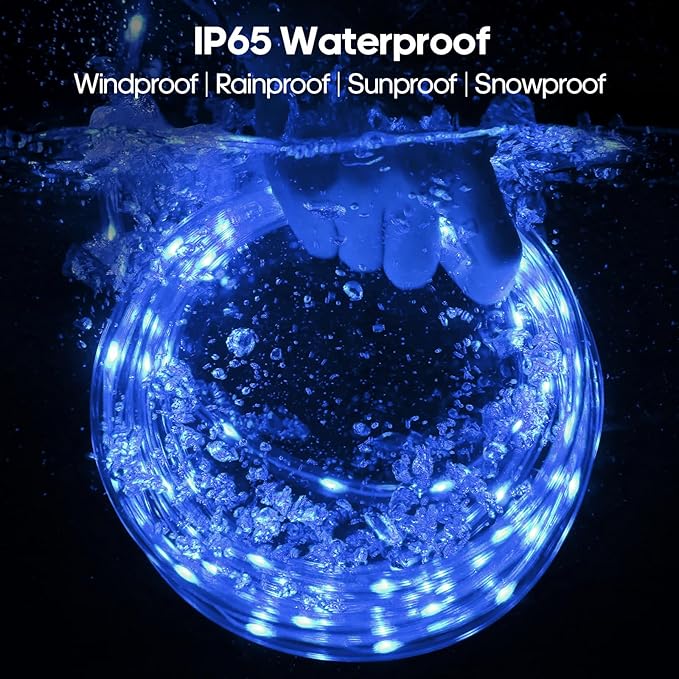 100Ft 720 LED Rope Lights Outdoor Waterproof with Remote, 8 Modes and 4 Brightness Blue Rope Lights for Outside, Garden, Patio, Pool, Bedroom, Party, Indoor Outdoor Decoration (Blue)
