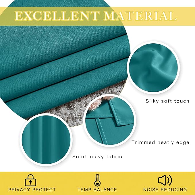 NICETOWN Blackout Peacock Teal Curtain for Sliding Door, Grommet Room Divider Curtain Wide Window Treatment Voice Reducing Thermal Drape for Bedroom/Living Room (1 Panel, W80 x L95)