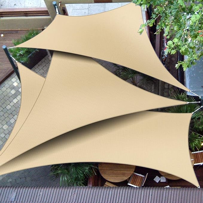 Patio Paradise 24' x 24' x 24' Sun Shade Sail Triangle Canopy Shade Cloth Fabric Sunlight Block Patio Pergola Cover HDPE Deck Awning for Outdoor Backyard Roof Shading, Sand