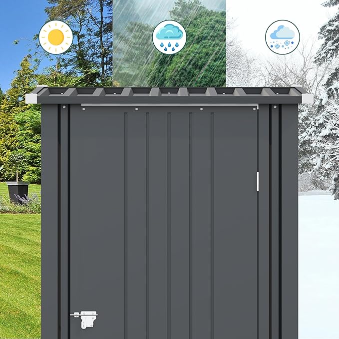 Greesum 3x3FT Outdoor Storage Shed, Lockable Metal Shed for Backyard, Pool, Patio and Garden Storage, Black