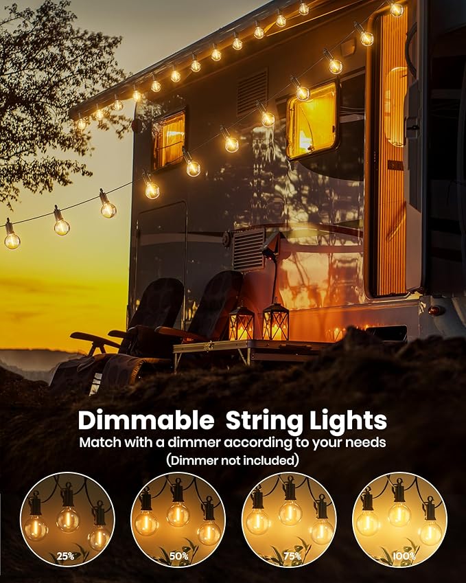 Brightown 209FT LED Outdoor String Lights - Patio Lights with 100 Shatterproof Clear Dimmable Edison Bulbs, Waterproof Connectable Hanging Light for Outside Backyard Porch Party Christmas Decoration