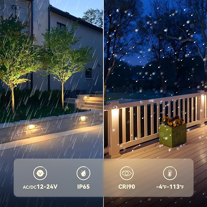 LEONLITE 12-Pack Update 5CCT LED Low Voltage Deck Lights, 180LM 3.5inch Landscape Step Railing Fence Light, 12-24V AC/DC, CRI90, Die-cast Aluminum Housing & Frosted Glass Lens, UL Cord, Satin Nickel