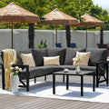 NATURAL EXPRESSIONS 6 Pieces Patio Furniture Sets, Metal Outdoor Sectional Furniture L Shape Patio Conversation Sets,Highback Frame,Metal Table,Large Waterproof Cover, 6.5" Olefin Cushions,Dark Grey