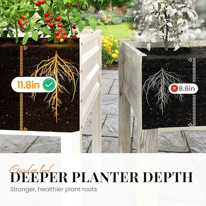 KING BIRD Large Raised Garden Bed with Netting Galvanized Elevated Planter Box with Legs 72×23×55 in for Backyard, Patio, Balcony, 700lb Capacity, Beige