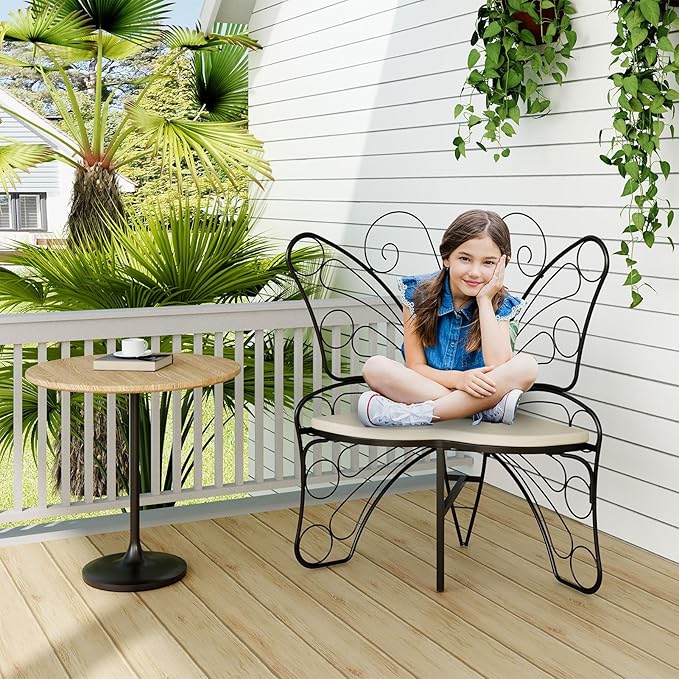 Butterfly Shaped Outdoor Bench, Black Garden Bench for Outdoor with Sturdy Stable Metal Frame, Butterfly Chair Butterfly Bench Outdoor for Garden, Yard, Balcony, Lawn (Black)