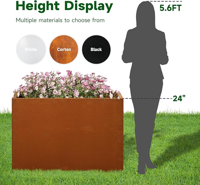Corten Steel Outdoor Planter Box 32" x 15" x 24" for Outdoor Plants Metal Rectangle Planter Spliced Flower Box with Partitions for Outside,Indoor,Garden (Corten, 32 * 15 * 24)