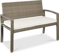 Best Choice Products Outdoor Bench 2-Person Wicker Garden Patio Benches Seating Furniture for Backyard, Porch w/Seat Cushion, 700lb Capacity - White Sand/Taupe