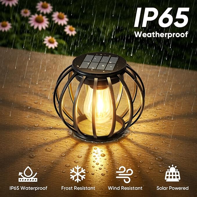 Solar Lanterns Lights Waterproof: 4 Pack Metal Hanging Outdoor Lights for Garden Yard Patio - Warm LED Tabletop Pathway Tree Decor - Birthday Spring Gifts for Women Mom 2026